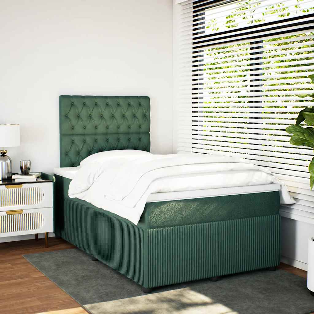 vidaXL Boxspring met matras fluweel donkergroen 120x200 cm afbeelding