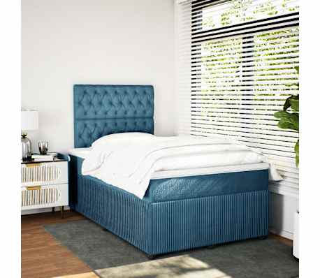 vidaXL Boxspringbett mit Matratze Dunkelblau 120x200 cm Samt