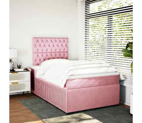 vidaXL Pat box spring cu saltea, roz, 120x200 cm, catifea