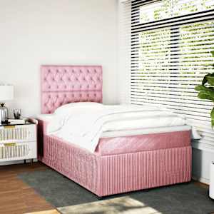 vidaXL Pat box spring cu saltea, roz, 120x200 cm, catifea