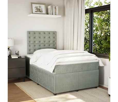 vidaXL kontinentaalvoodi madratsiga, helehall, 120x200 cm, samet