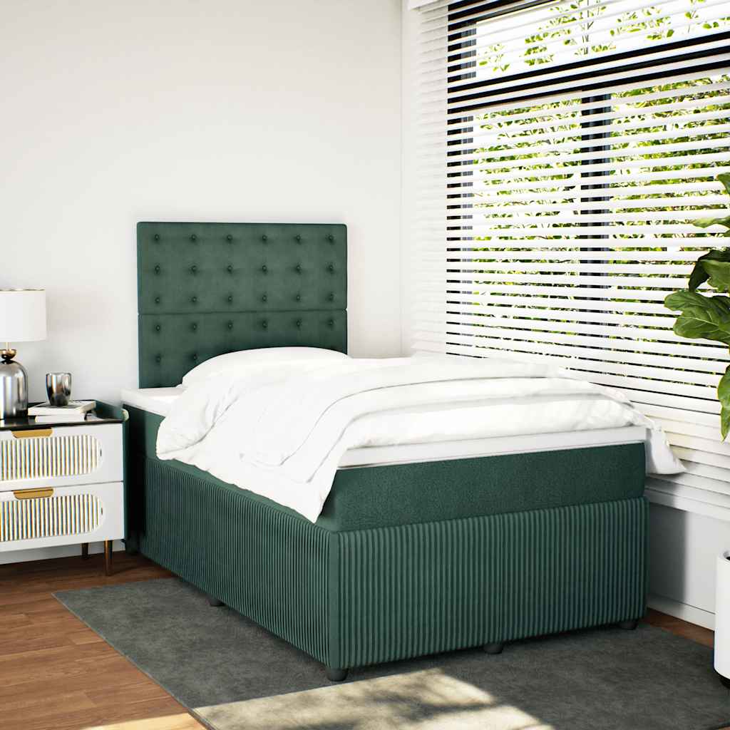 vidaXL Boxspring met matras fluweel donkergroen 120x200 cm afbeelding