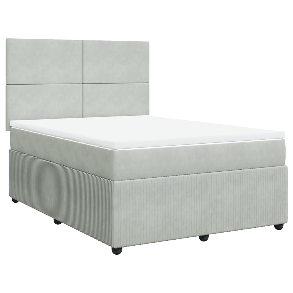 vidaXL Box spring postelja z vzmetnico svetlo siv 140x190 cm žamet