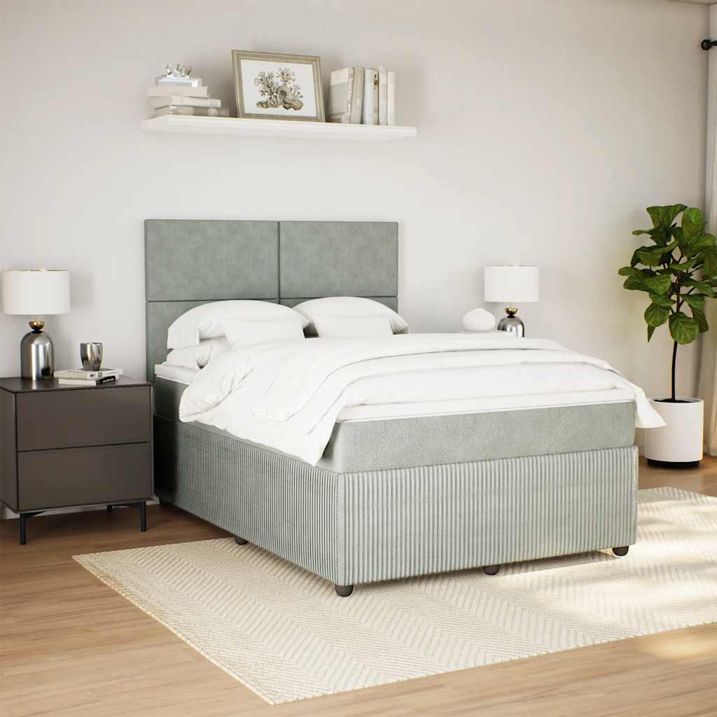 vidaXL Boxspring met matras fluweel lichtgrijs 140x190 cm afbeelding