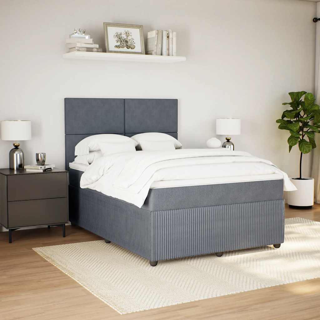 vidaXL Boxspring met matras fluweel donkergrijs 140x190 cm grijs, foto 2