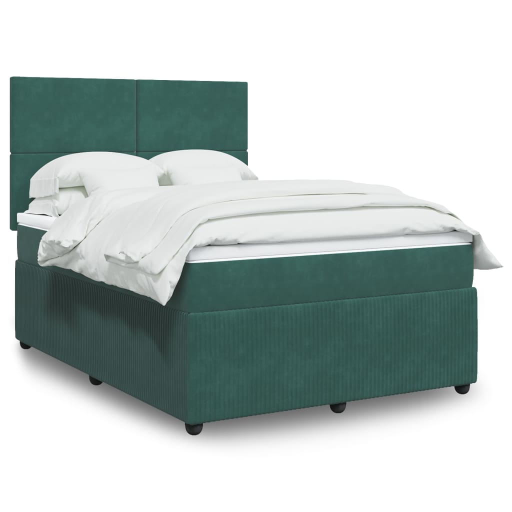 vidaXL Pat box spring cu saltea, verde închis, 140x190 cm, catifea