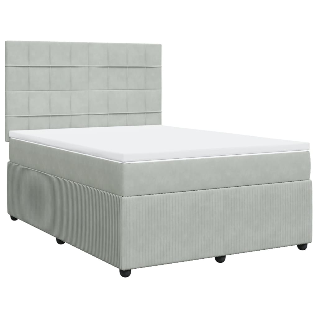 vidaXL Box spring postelja z vzmetnico svetlo siv 140x190 cm žamet