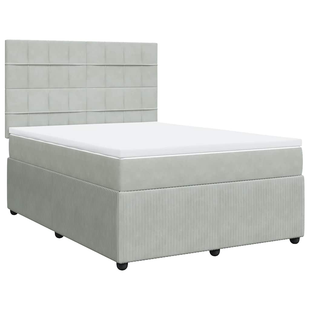 vidaXL Boxspring met matras fluweel lichtgrijs 140x190 cm grijs, foto 3