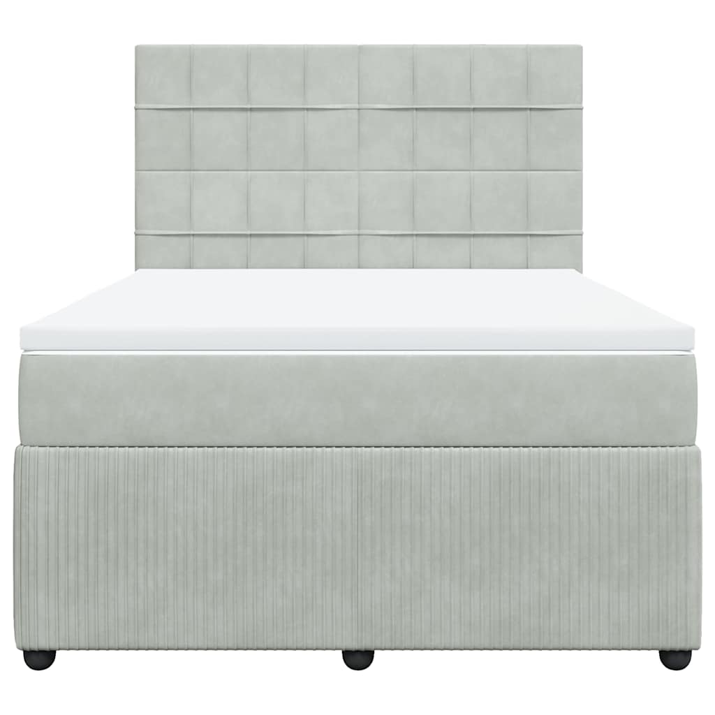 vidaXL Boxspring met matras fluweel lichtgrijs 140x190 cm grijs, foto 4