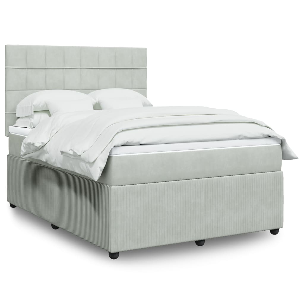 Boxspringbett mit Matratze Hellgrau 140×190 cm Samt