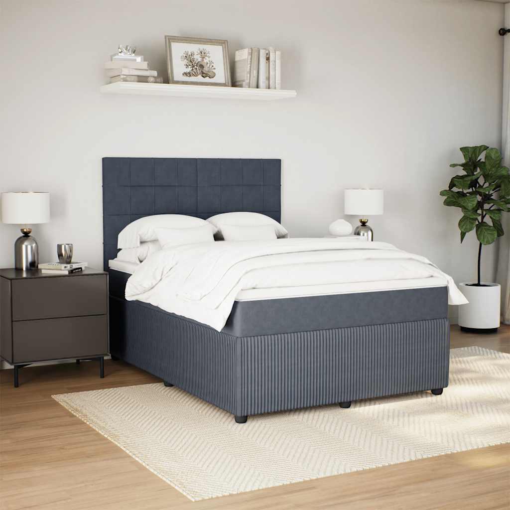 vidaXL Boxspring met matras fluweel donkergrijs 140x190 cm grijs, foto 2