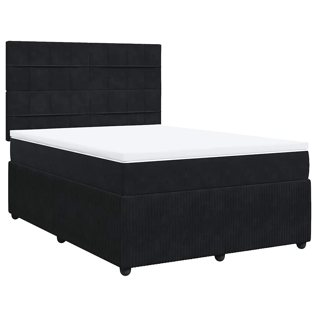 vidaXL Pat box spring cu saltea, negru, 140x190 cm, catifea