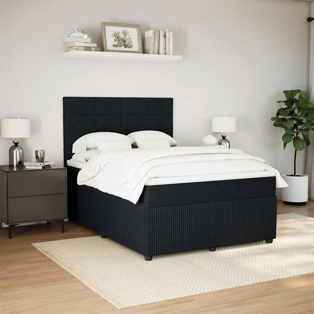 vidaXL Boxspring met matras fluweel zwart 140x190 cm afbeelding