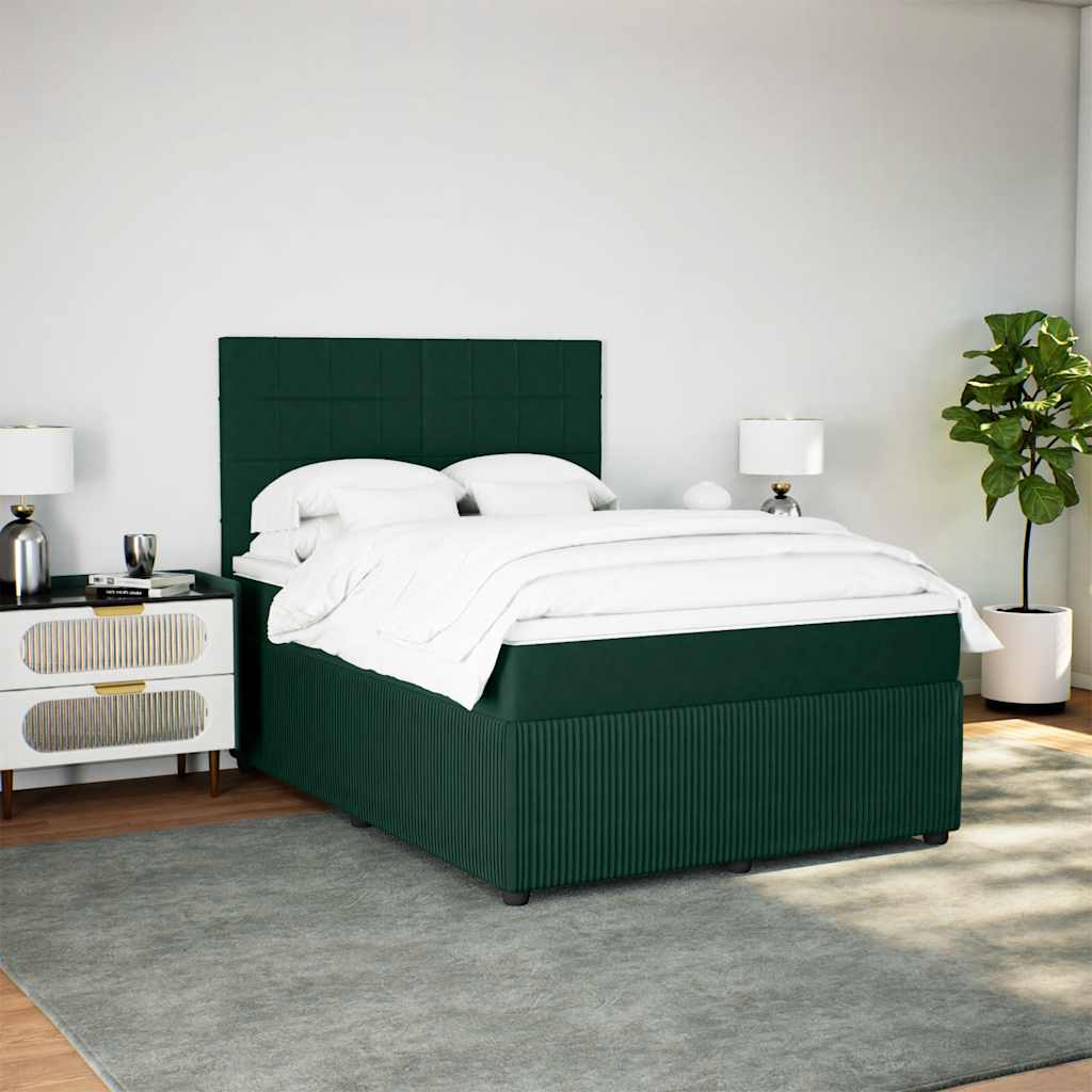 Thumbnail - vidaXL Boxspringbett mit Matratze Dunkelgrün 140x190 cm Samt