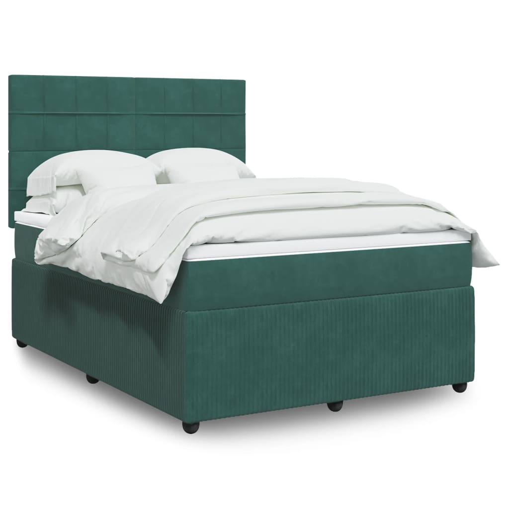 vidaXL Pat box spring cu saltea, verde închis, 140x190 cm, catifea