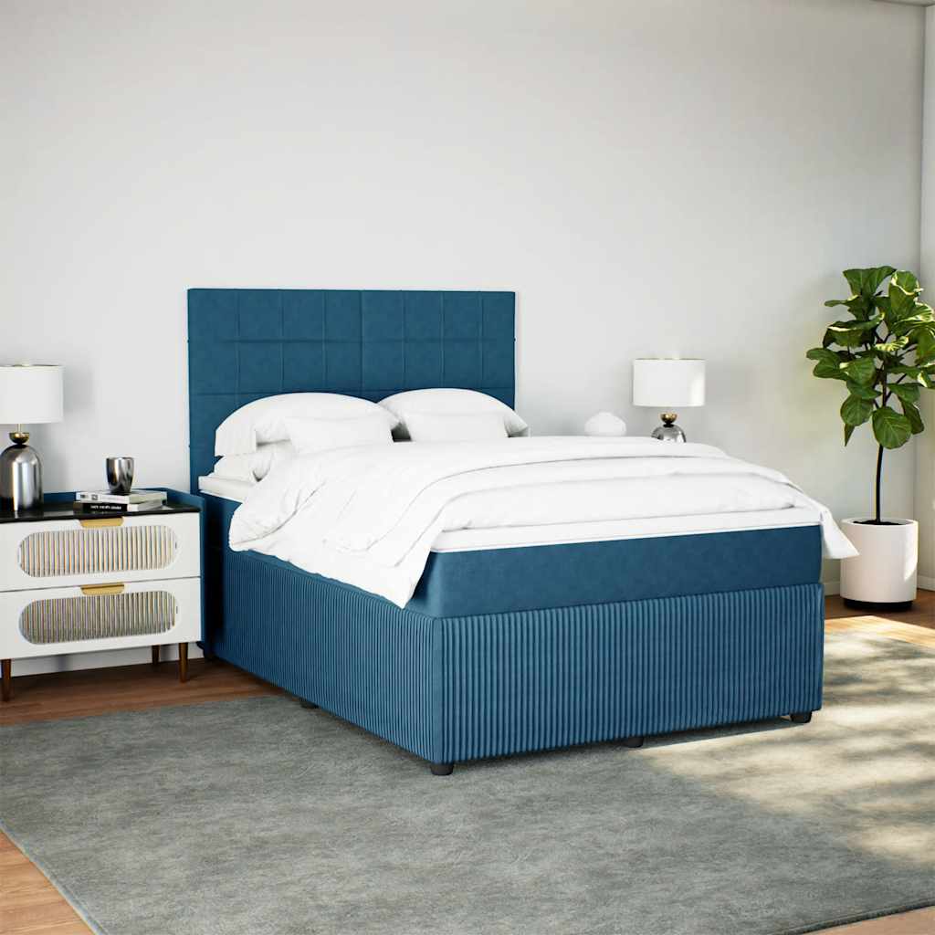 Thumbnail - vidaXL Boxspringbett mit Matratze Dunkelblau 140x190 cm Samt