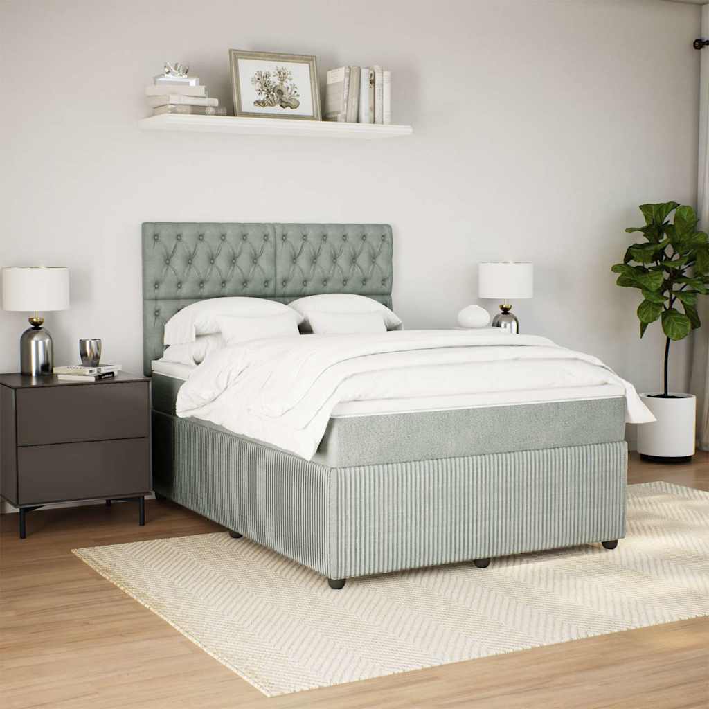 vidaXL Pat box spring cu saltea, gri deschis, 140x190 cm, catifea