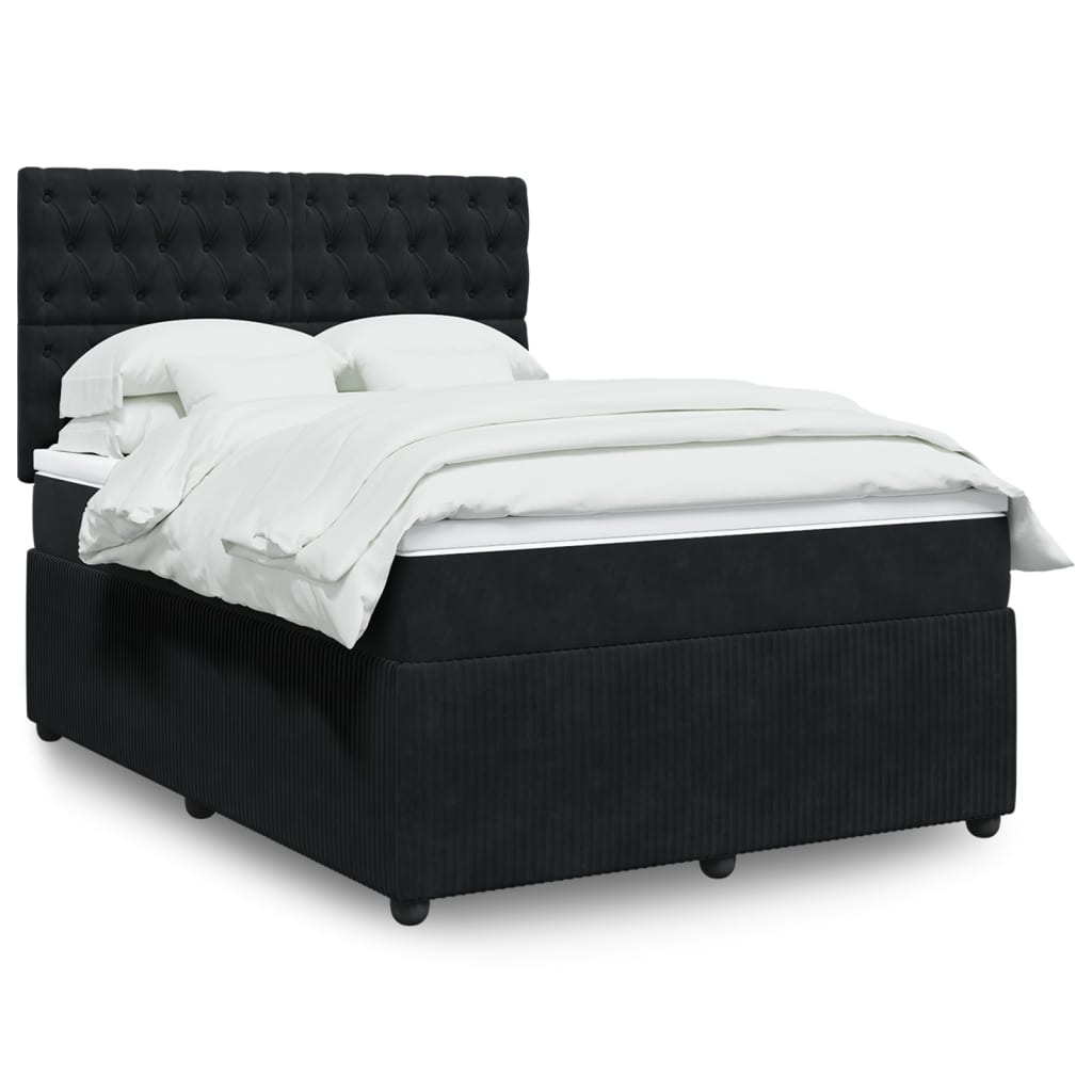 Boxspringbett mit Matratze Schwarz 140×190 cm Samt