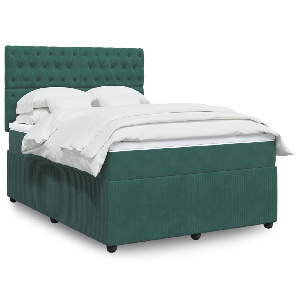 vidaXL Pat box spring cu saltea, verde închis, 140x190 cm, catifea