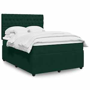 Box spring postelja z vzmetnico temno zelen 140x190 cm žamet