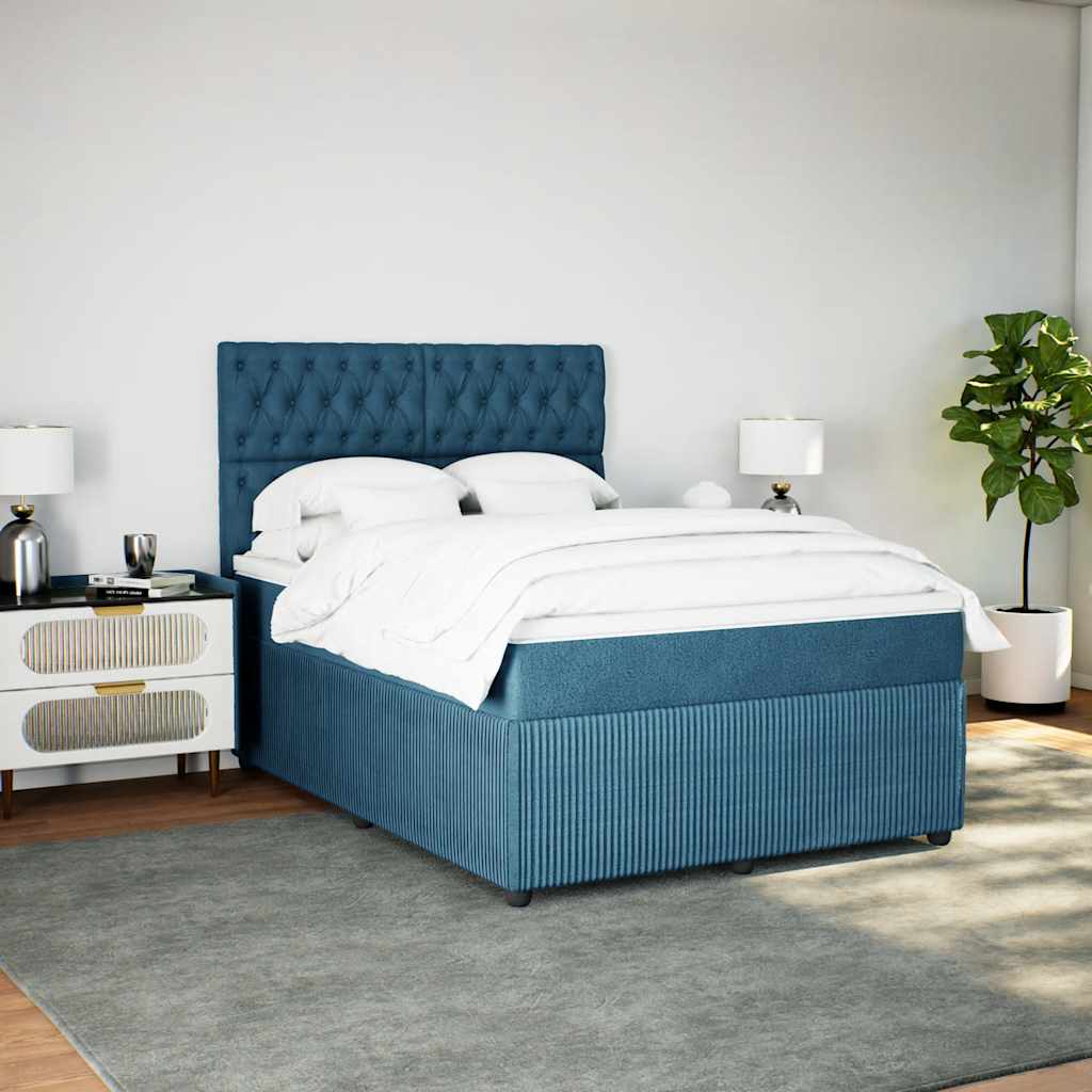 vidaXL Boxspring met matras fluweel donkerblauw 140x190 cm afbeelding