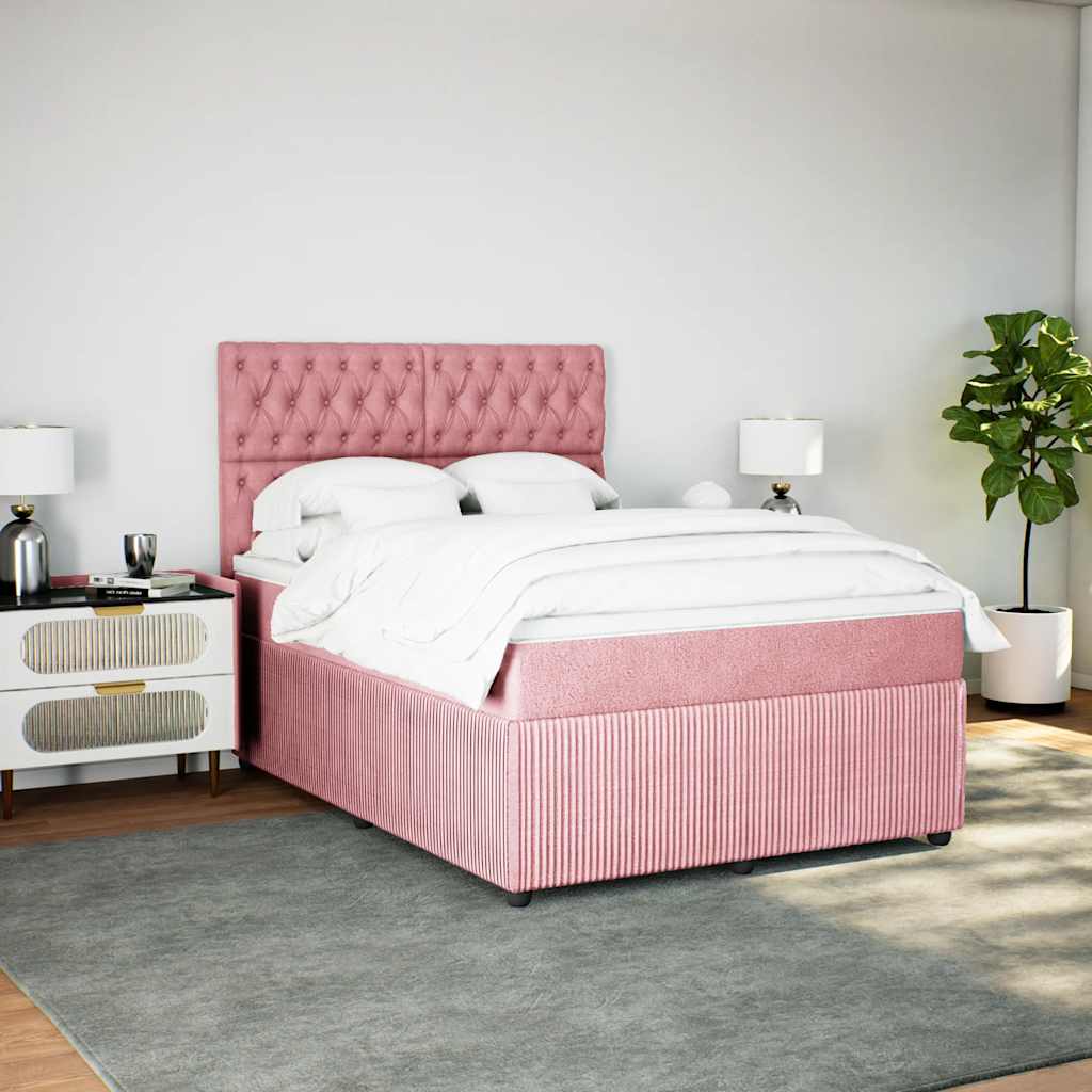 vidaXL Boxspring met matras fluweel roze 140x190 cm afbeelding