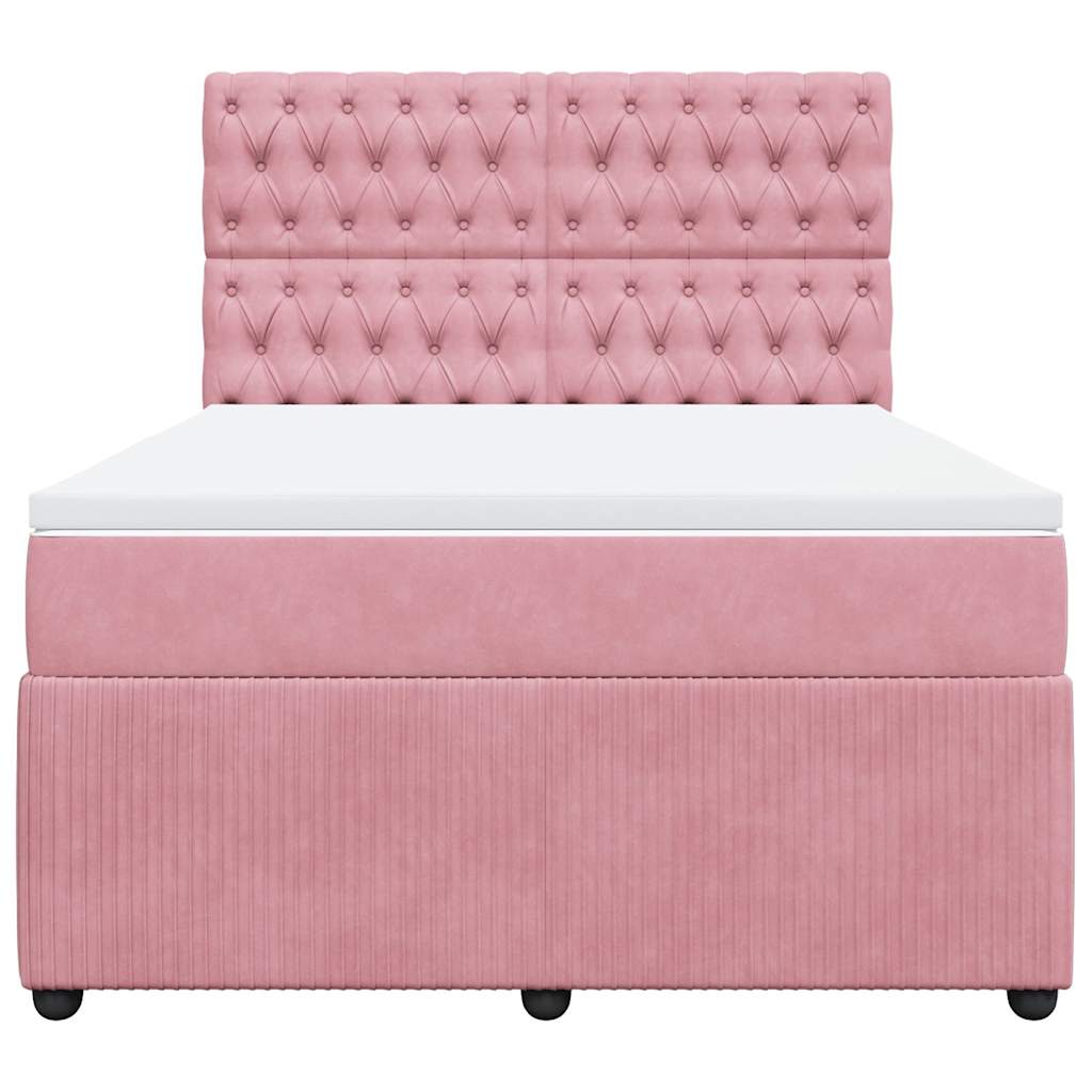 vidaXL Boxspring met matras fluweel roze 140x190 cm, foto 4