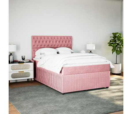 vidaXL Cama box spring con colchón terciopelo rosa 140x190 cm