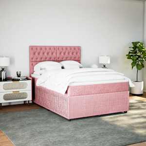 vidaXL Cama box spring con colchón terciopelo rosa 140x190 cm