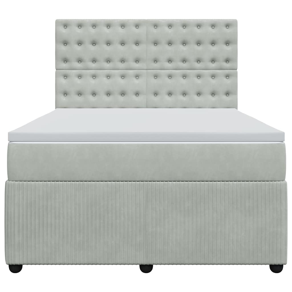 vidaXL Boxspring met matras fluweel lichtgrijs 140x190 cm grijs, foto 4