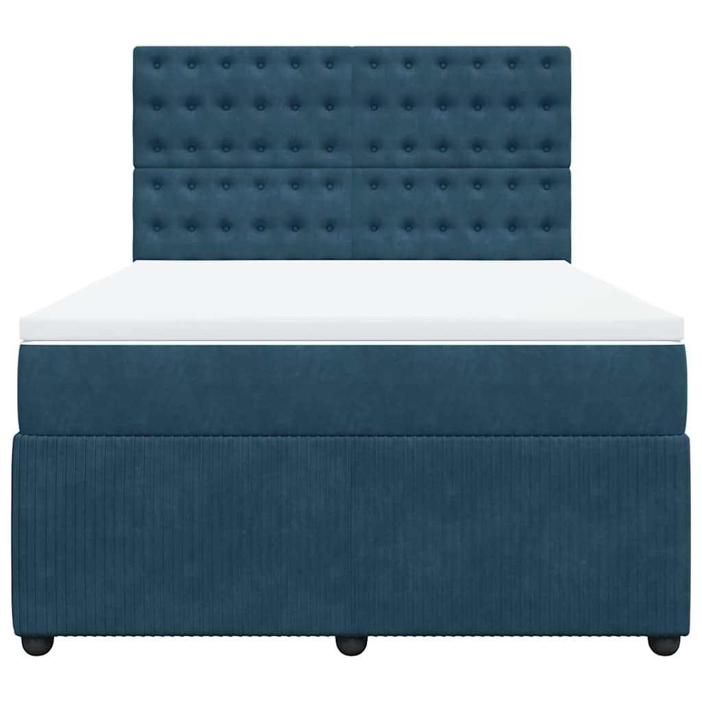 vidaXL Boxspring met matras fluweel donkerblauw 140x190 cm blauw, foto 4