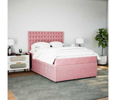 vidaXL Boxspring met matras fluweel roze 140x190 cm