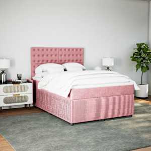 vidaXL Boxspring met matras fluweel roze 140x190 cm