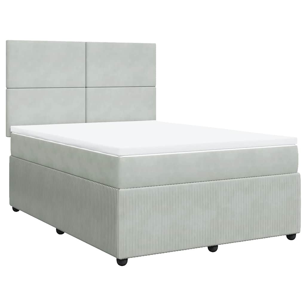 vidaXL Boxspring met matras fluweel lichtgrijs 140x200 cm grijs, foto 3