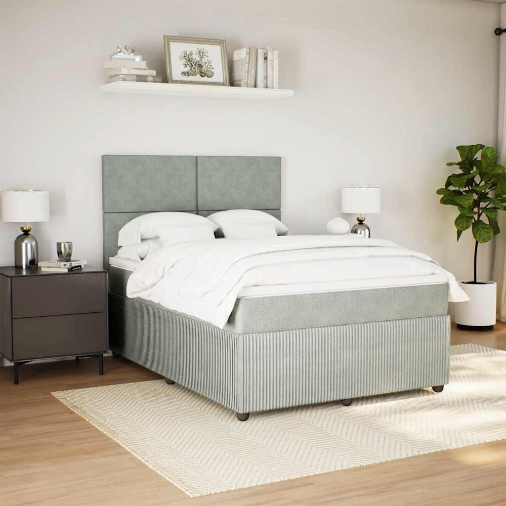vidaXL Boxspring met matras fluweel lichtgrijs 140x200 cm afbeelding