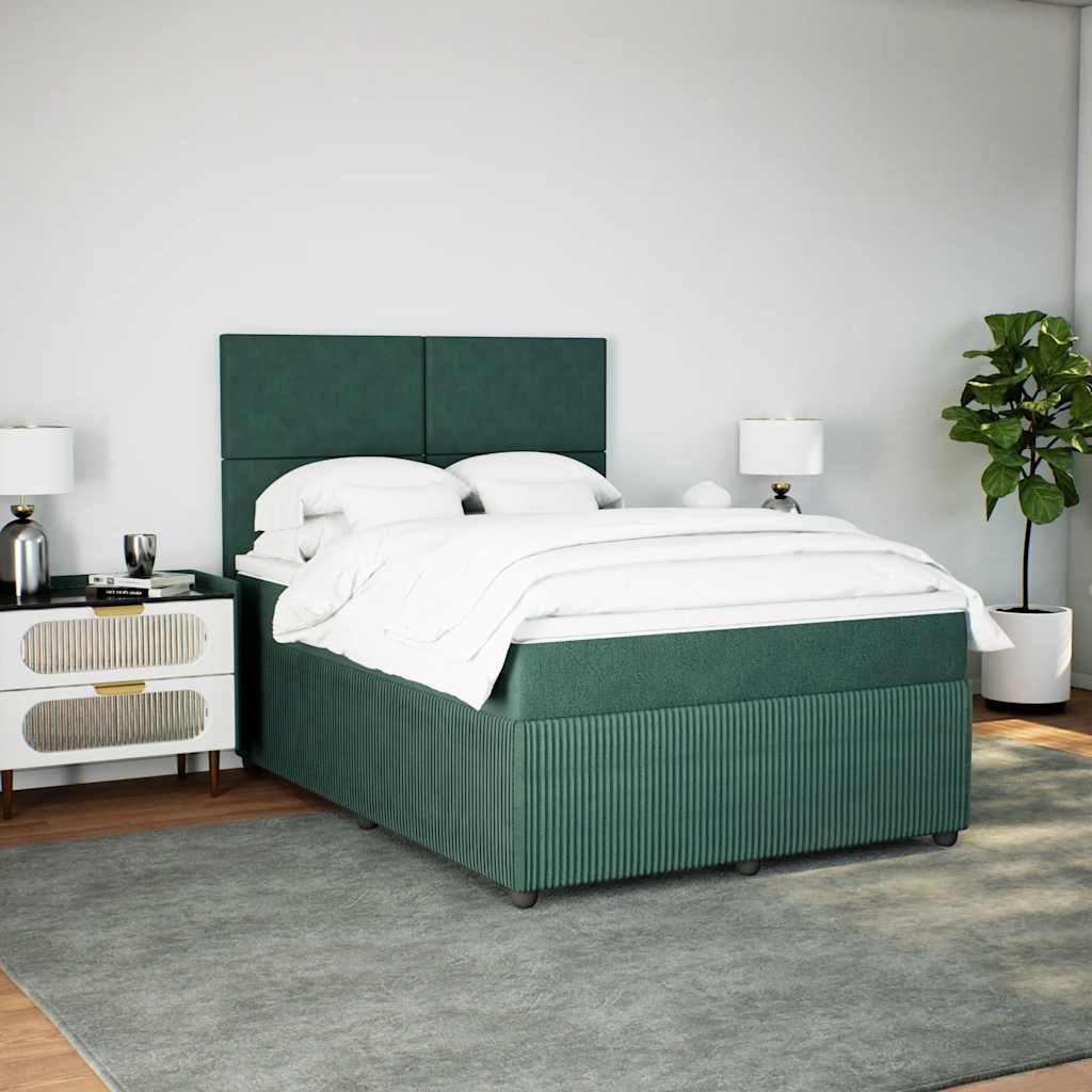 vidaXL Boxspring met matras fluweel donkergroen 140x200 cm afbeelding