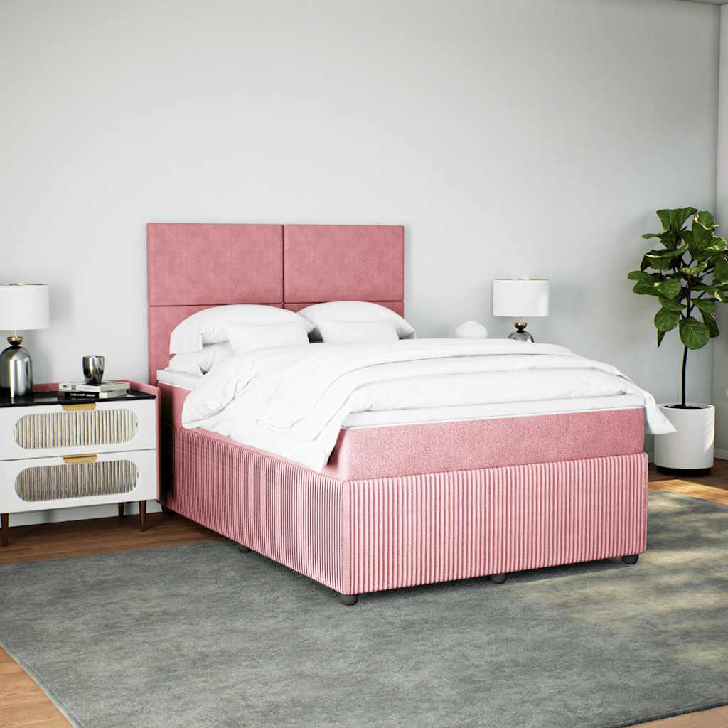 vidaXL Boxspring met matras fluweel roze 140x200 cm, foto 2