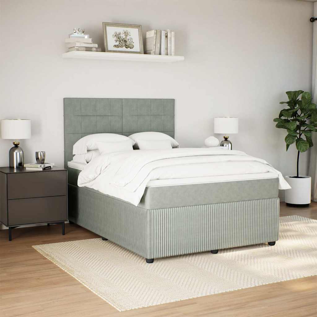 vidaXL Boxspring met matras fluweel lichtgrijs 140x200 cm afbeelding