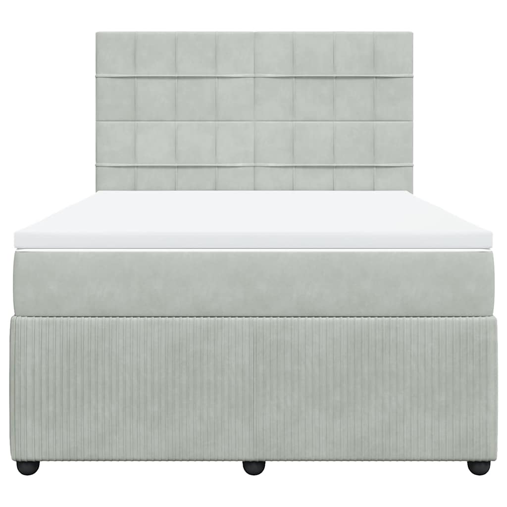vidaXL Boxspring met matras fluweel lichtgrijs 140x200 cm grijs, foto 4