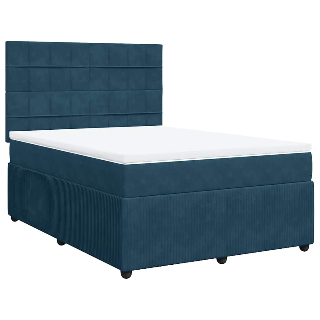 vidaXL Boxspring met matras fluweel donkerblauw 140x200 cm blauw, foto 3