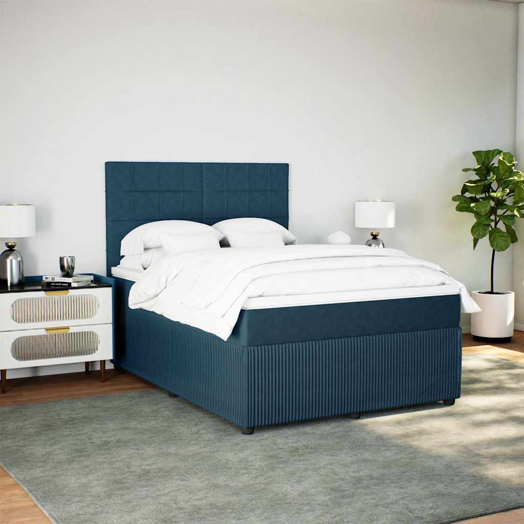 vidaXL Boxspring met matras fluweel donkerblauw 140x200 cm blauw, foto 2