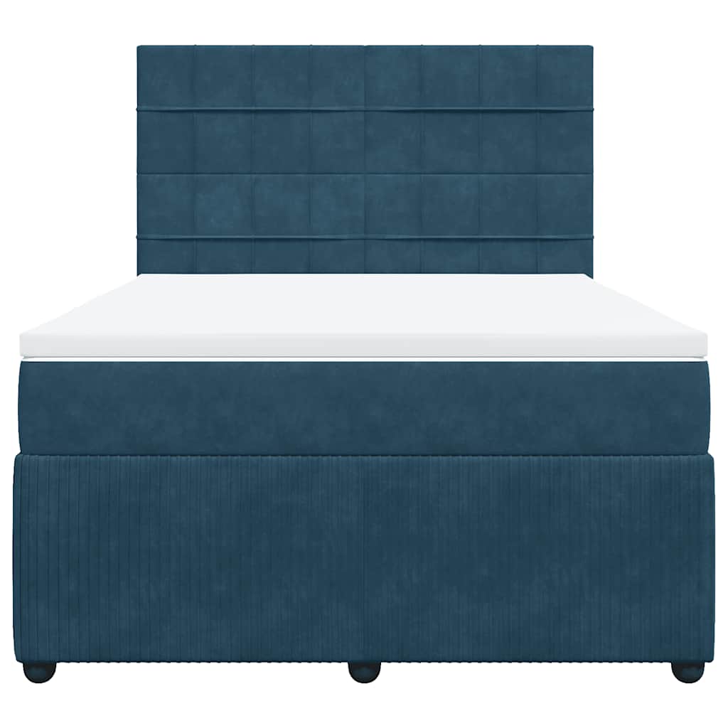 vidaXL Boxspring met matras fluweel donkerblauw 140x200 cm blauw, foto 4