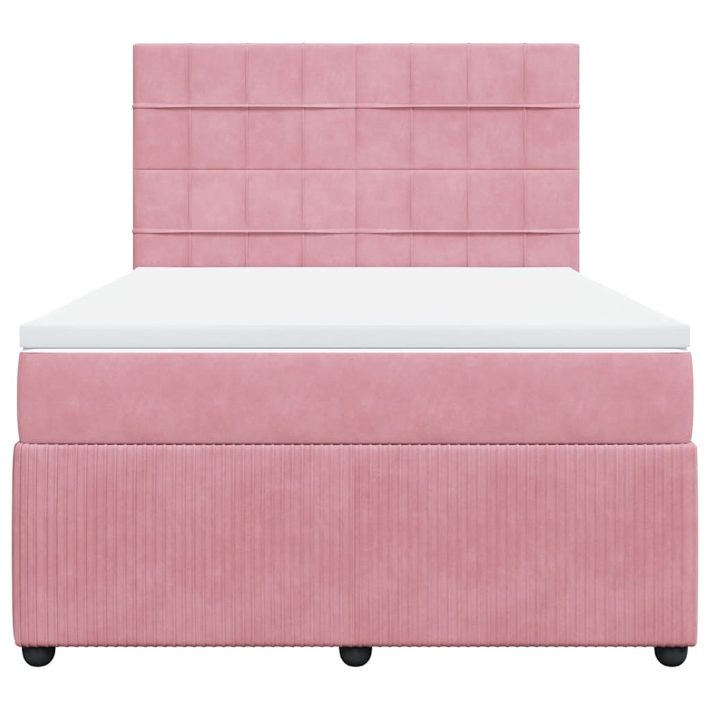 vidaXL Boxspring met matras fluweel roze 140x200 cm, foto 4