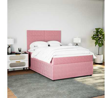 vidaXL Boxspringbett mit Matratze Rosa 140x200 cm Samt