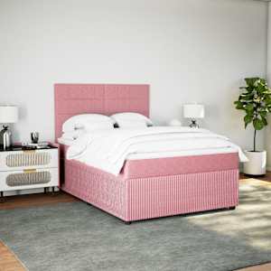 vidaXL Boxspringbett mit Matratze Rosa 140x200 cm Samt