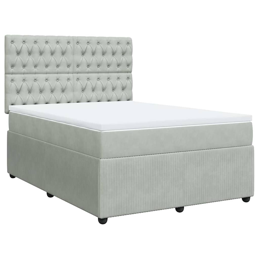 vidaXL Boxspring met matras fluweel lichtgrijs 140x200 cm grijs, foto 3