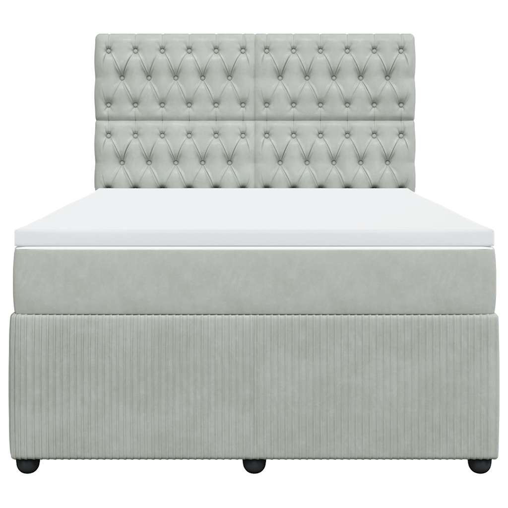 vidaXL Boxspring met matras fluweel lichtgrijs 140x200 cm grijs, foto 4