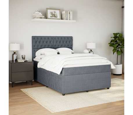 vidaXL atsperu gulta ar matraci, tum&scaron;i pelēka samts, 140x200 cm