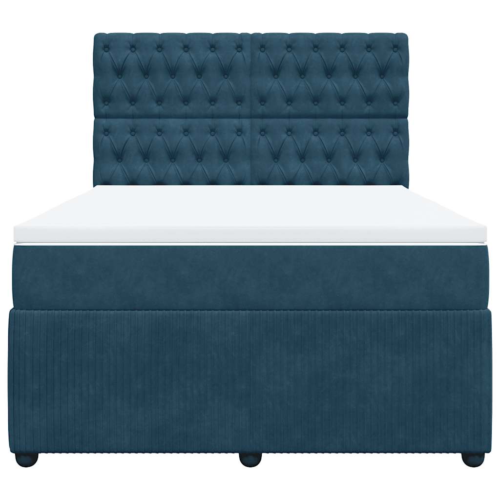 vidaXL Boxspring met matras fluweel donkerblauw 140x200 cm blauw, foto 4