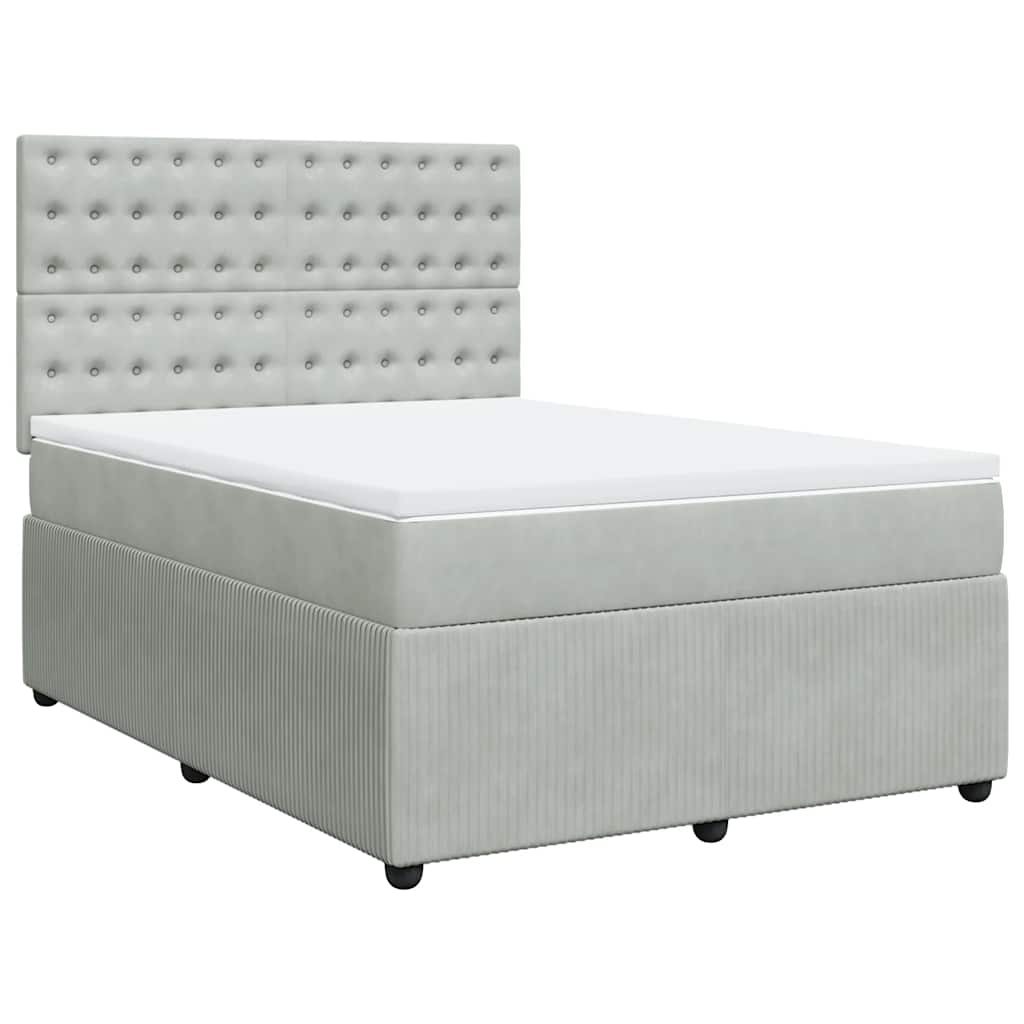 vidaXL Boxspring met matras fluweel lichtgrijs 140x200 cm grijs, foto 3